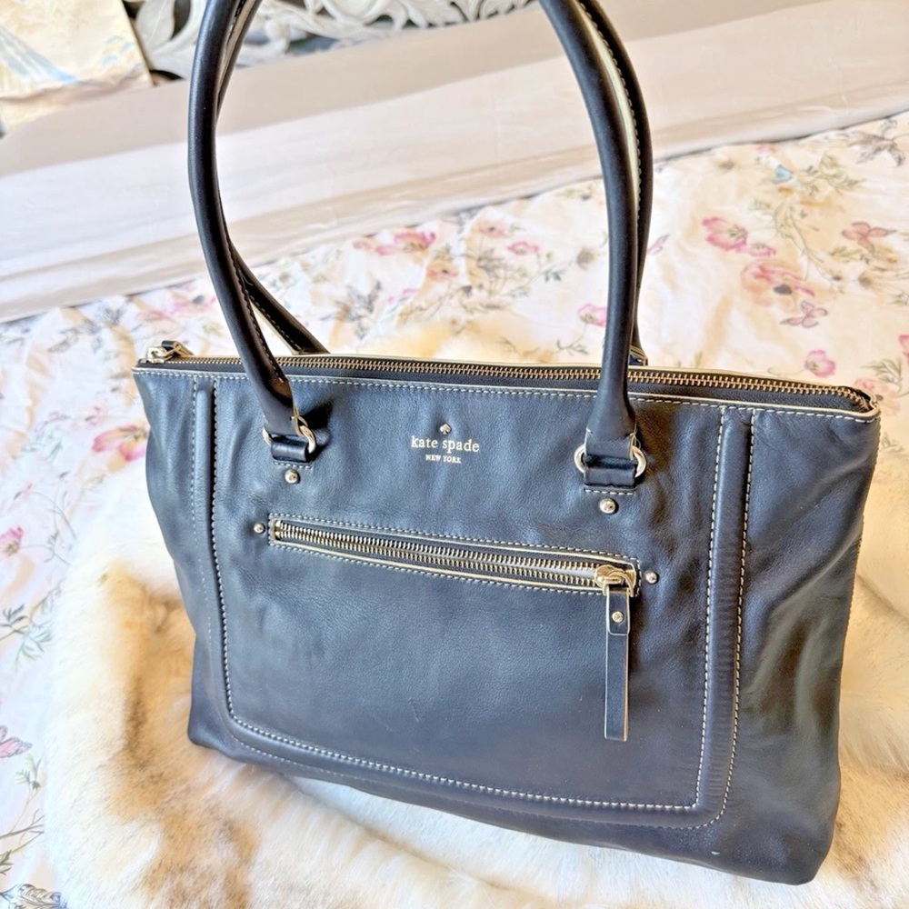 Kate Spade Charcoal Black Leather Tote